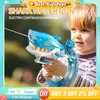 Summer Handheld Shark Water Gun Stor kapacitet Splashing Child Toy Outdoor Electric Water Gun Kids Beach Swing Pool Spela Game 240507