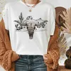 Kvinnors t-shirt bohemian denim skalle t-shirt leopard tryck kortärmad sydväst skjorta trend casual t-shirt kläder grafik t-shirtl2405