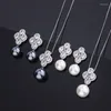 Orecchini da collana impostati da 12 mm 14 mm rotondi grigio bianco guscio perlato per perle stallone femminile zircone zircone