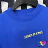 Herr t-shirts överdimensionerade blå t män kvinnor hip hop jesus är kung nya låtar t-shirt toppar gul tryck kort seve h240507