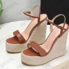 designer sandals wedge sandal espadrille platform wedge woody cross weave heels shoes adjustable ankle strap summer wedding with box 291