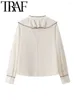 Damskie bluzki kobiet 2024 Spring Fashion Tierred Ruffles Patchwork Shirt Casual Slim V Neck Single Bered Long Rleeve Y2K Tops