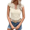 Women's T Shirts Stylish And Sexy V-neck Hollow Lace Solid Color Splicing Pullover Sleeveless T-shirt Official Store Ropa De Mujer