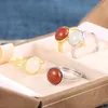 Cluster Rings JZ075 ZFSILVER Silver S925 Fashion Trendy Turquoise Jade South Red Agate Fine Simple Luxury Round For Women Wedding Party