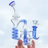  Glasfeder Dab Rig Recycler Tornado Wasserpfeife Rauch Becher Bong 14mm männlicher Banger