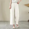 Pantaloni da donna estate casual classica gamba per donne comode alte cintura pantalone a colori solidi signore eleganti lino harem morbido