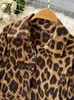 Singreiny Leopard Vinage Casual Autumn Suits Loose Folds Lapel Blus Topswide Long Pants Streetwear Women Two Pieces Suits 240424