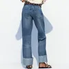 Women's Jeans 2024 Fashion Spring Rolled-Hem Straight-Leg For Women Summer Casual Chic Ladies Denim Pants
