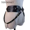 Marque ceinture en cuir punk gothique pour femmes rock hip hop avec ceinture de taille de chaîne de bague