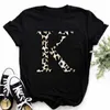 T-shirt feminina Novo A B C D English Print Tshirt Fashion Fashion Harajuku Tops casuais Tee Personalidade Mulheres Leopard camisetas Topsdrop Ship D240507