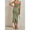 Casual Dresses Fashion Strapless Dress Cut Out Bandage Bodycon Midi Slit Tube Top Y2K Women Wrap Hip Lace Up Knitwears Vestidos