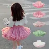 Vestido tutu 2024 Garotas gostosas tutu Saias sólidas Tulle Princess Ball vestido pettiskirt Kids Ballet Party Performance Dress for Children D240507