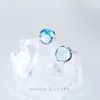 Boucles d'oreilles Stud Modian Luxury Blue Crystal Sky Color Opal Round Classic Charm 925 Sterling Silver for Women Bijoux à la mode Gift