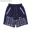 Original 1:1 High Quality Designer Shorts for Rhuder Spring/summer New Trendy Brand Reflective Letter Print Mens Casual Drawstring Sports Split Shorts Pants