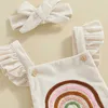 Rompers Baby Clothing Girls Summer Fuzzy Embroidery Ruffles Button Backless Jumpsuits Headband Outfits H240507