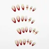 Uñas falsas 24 piezas de cereza roja uñas falsas de almendras francesas en uñas con decoración de la proa blanca cubierta completa punta de uñas falsas para mujeres T240507