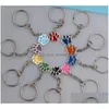 Key Rings 20Pcs Fashion Jewelry Glaze Enamel Dog Paw Prints Antique Sier Keychain Keyring Keyfob Purse Messenger Bag Backpack Ring D Dhivj