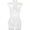 Çalışma Elbiseleri Soefdioo Dantel See Thorugh Kadınların iç çamaşırı seti kayışları içi boş mini elbise ve brifingler 2024 Yaz Seksi 2 Parça Set Kıyafetleri