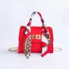 Dames handtas schoudertas mode mini keten vaste kleur schouder crossbody pu materiaal kwast sjaal decoratie