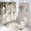 Шторы белые краны цветы с печеночной занавеской для душа для ванной комнаты лаванда розовая ванна коврик для туалетной крышки без скольжения ковер
