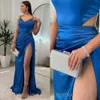 Blue Mermaid Dress Sexy Prom Split Cutaway Sides Formal Evening Elegant Pleats Party Dresses For Special Ocns Straps Promdress es dress