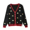 Women's Knits A Cropped Sweaters Female Bee Embroidery V Neck Single Breasted Woman Knitted Cardigan Factory Sales