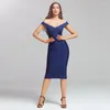 Party Dresses Willbenice Vintage Luexury Blue Bustier Bandage Dress Women 2024 Split Sexy Off Shoulder Criss Evening Office Vestidos