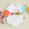 Rompers Baby Vêtements Baby Pâques Suit pour nouveau-né la lettre floue broderie ronde coulle à manches courtes Articles H240507