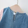 Girl Dresses Clothes Spring Autumn 0-5y Solid Denim Princess Long Sleeve Dress 3color 80-120 Children Kids Baby Girls