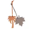 Double Faces Silk Ribbon Full Real Genuine Leather Palm Tree Maple Leaf Keychain Key Chain Women Bag Charm Backpack Pendant 240428