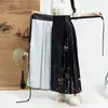 Skirts Luxurious Black Floral Printed Long Women Vintage Chinese Style Modified Hanfu Skirt Elegant Pleated Summer 2024