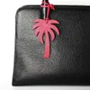 Double Faces Silk Ribbon Full Real Genuine Leather Palm Tree Maple Leaf Keychain Key Chain Women Bag Charm Backpack Pendant 240428