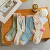 Women Socks 4Pairs Floral Set Cute Flower Geometric 3D Textured Ankle Cotton Blend CottageCore Lucky