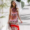 Robe de créateurs Summer Nouveau imprimé exotique Longue robe bohemienne Hanging Neck Beach Robe Femme plus taille Robes