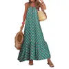 Casual Dresses Women Boho Long Dress Summer Loose Spaghetti Strap Party Sleeveless Print överdimensionerad strand sundress