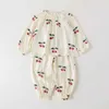 Pajamas New Spring Baby Girl Bamboo Fiber Cute Cherry O-neck Raglan Sleeve Pullover Top+Pants Kids Home Wear Nightgown H240507
