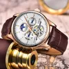 Armbanduhrenschatmen Lige Watch Brand Classic MEN RETRO WATCHEN Automatische mechanische Tourbillon Uhr Echtes Leder wasserdichtes Armbanduhr Box