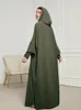 Roupas étnicas vestido muçulmano eid para mulheres jalabiya abaya com capuz de cordas vestidos de festa vestidos ramadã kaftan dubai manto longo