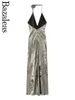 Robes décontractées 2024 Bazaleas Store officiel Foil d'or sexy robe longue Robe Backless Floral Chocker Maxi Party