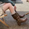 Boots Women 2024 Piattaforma di tendenza Filla tallone retrò di Luxury Western Mid Calf Luxury Western
