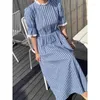 Vestidos de festa 2024 Vintage Tatchwork Stand Stand Stand Sleeve Sleeve Manga Coreana Chic Sweet Preppy Style Boho xadrez vestidos mujer