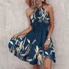 Casual Dresses Elegant Bohemian Halter Mini Dress For Women Fashion Sleeveless Backless Ruched Loose 2024 Sexy Party Streetwear