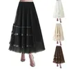 Kjolar asymmetriska rufsade en linjekjol kvinnor tutu mesh hög midja elastisk kontor lady long vintage streetwear maxi