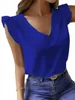 Kvinnors blusar Chiffon Top for Women Casual Clothing Ruffle Short Sleeve Blue Girls Shirt Tops Solid