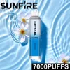 Original Sunfire tornado Crystal 7000 puffs Disposable vape pen 12k 10k puff vape Pen bar 16ml prefilled cartridges pod 1300 mah battery LED light color Pod kit bar box