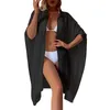 Ladies Summer Solid Slub Cotton Shirt Loose Beach Cardigan Holiday Sunscreen Bikini Smock Swimsuit Cover Up Beachwear For Women