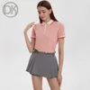 Damskie dresy dk moda nowe 24 kobiety zip lapel polo koszulę oddychającą krótkie bluzki sportowe szorty ruffle talia kulanta y240507