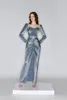 2024 New Column Prom Square Long-Sleeve Ankle-Length Front Split Peplum Ruffle Sequins Celebrity Evening Dresses Plus Size Custom Made B5027 0508