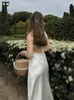 Casual jurken Sexy Satin Halter Party Elegant White Backless Bandage Midi Dress Store zomer