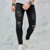 Мужские джинсы High Strt Мужчины разорванные байкерские байкерские брюки для мужчин Стильные огорченные нищие с стройной джинсовой тренас -карандашом Y240507